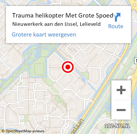 Locatie op kaart van de 112 melding: Trauma helikopter Met Grote Spoed Naar Nieuwerkerk aan den IJssel, Lelieveld op 28 april 2022 21:47