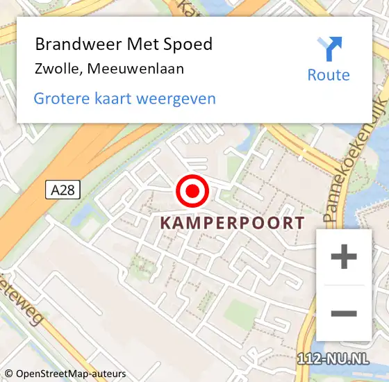 Locatie op kaart van de 112 melding: Brandweer Met Spoed Naar Zwolle, Meeuwenlaan op 28 april 2022 21:52