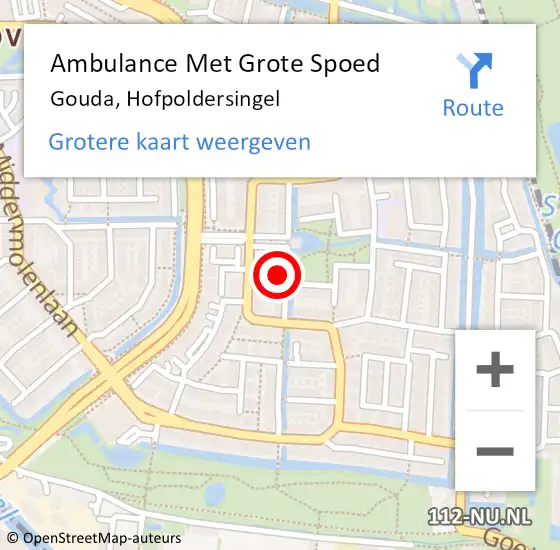 Locatie op kaart van de 112 melding: Ambulance Met Grote Spoed Naar Gouda, Hofpoldersingel op 28 april 2022 21:52