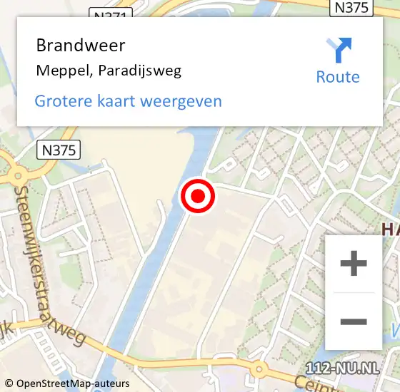 Locatie op kaart van de 112 melding: Brandweer Meppel, Paradijsweg op 28 april 2022 21:52