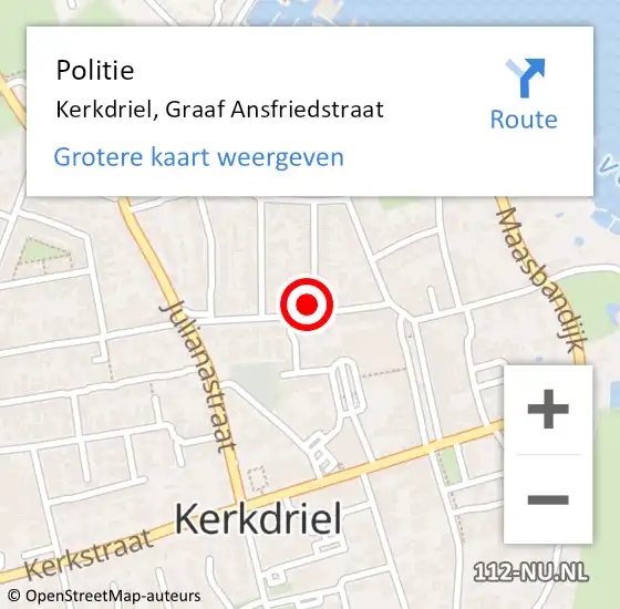 Locatie op kaart van de 112 melding: Politie Kerkdriel, Graaf Ansfriedstraat op 28 april 2022 22:08