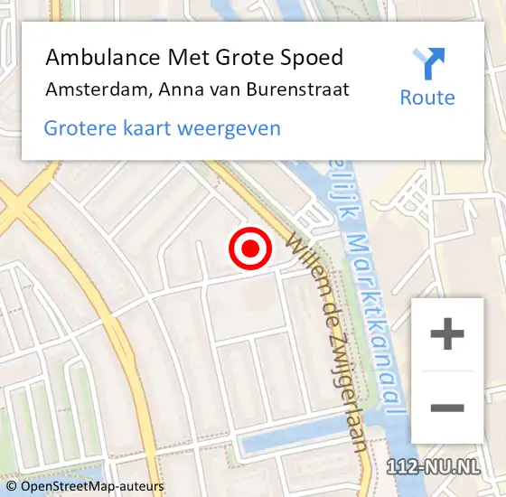 Locatie op kaart van de 112 melding: Ambulance Met Grote Spoed Naar Amsterdam, Anna van Burenstraat op 28 april 2022 22:43