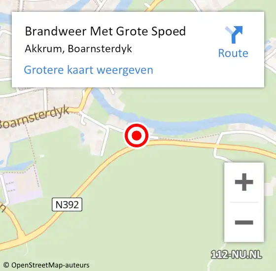 Locatie op kaart van de 112 melding: Brandweer Met Grote Spoed Naar Akkrum, Boarnsterdyk op 15 juli 2014 21:21