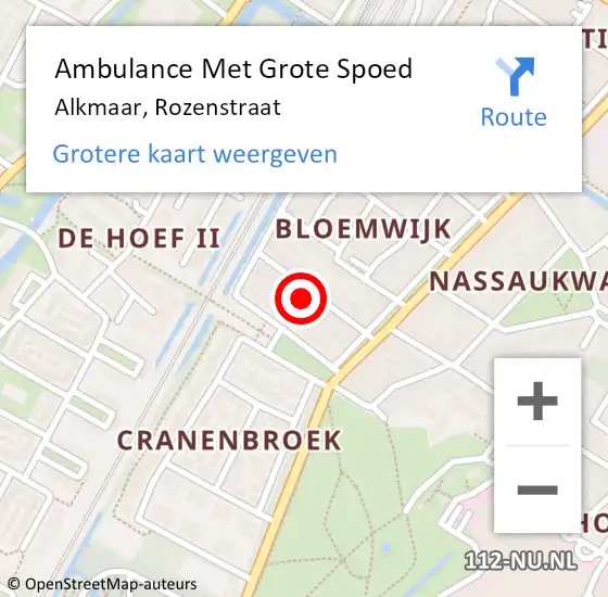 Locatie op kaart van de 112 melding: Ambulance Met Grote Spoed Naar Alkmaar, Rozenstraat op 28 april 2022 23:21