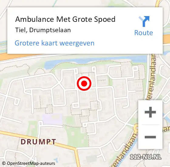 Locatie op kaart van de 112 melding: Ambulance Met Grote Spoed Naar Tiel, Drumptselaan op 28 april 2022 23:38