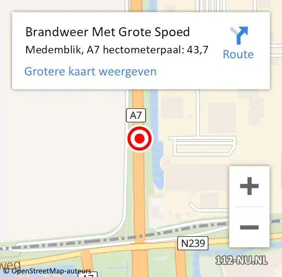 Locatie op kaart van de 112 melding: Brandweer Met Grote Spoed Naar Medemblik, A7 hectometerpaal: 43,7 op 28 april 2022 23:50