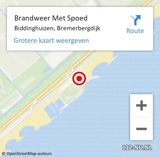 Locatie op kaart van de 112 melding: Brandweer Met Spoed Naar Biddinghuizen, Bremerbergdijk op 29 april 2022 00:19