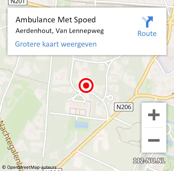 Locatie op kaart van de 112 melding: Ambulance Met Spoed Naar Aerdenhout, Van Lennepweg op 29 april 2022 00:23