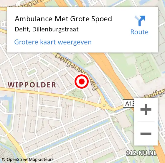 Locatie op kaart van de 112 melding: Ambulance Met Grote Spoed Naar Delft, Dillenburgstraat op 29 april 2022 00:33