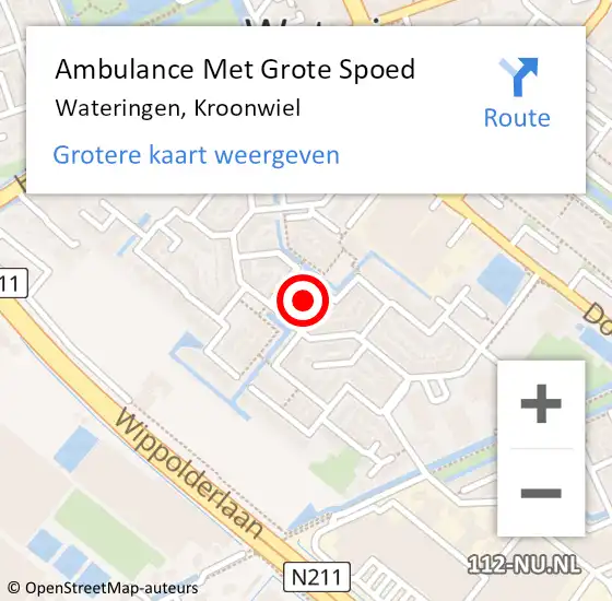 Locatie op kaart van de 112 melding: Ambulance Met Grote Spoed Naar Wateringen, Kroonwiel op 29 april 2022 00:47