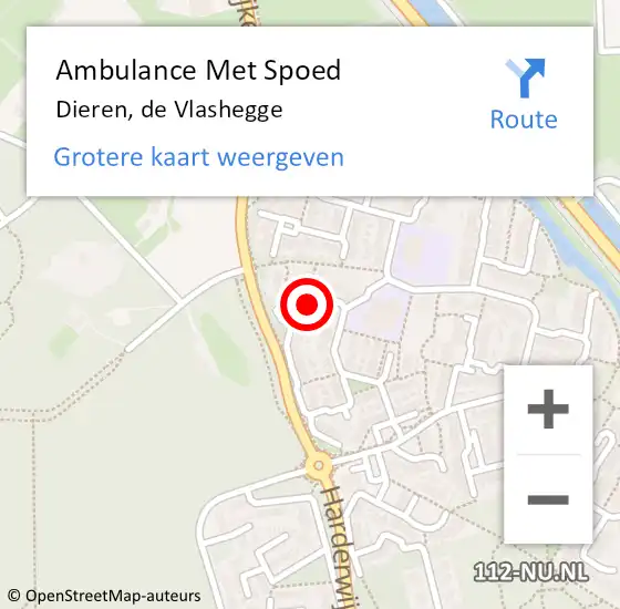 Locatie op kaart van de 112 melding: Ambulance Met Spoed Naar Dieren, de Vlashegge op 29 april 2022 01:24