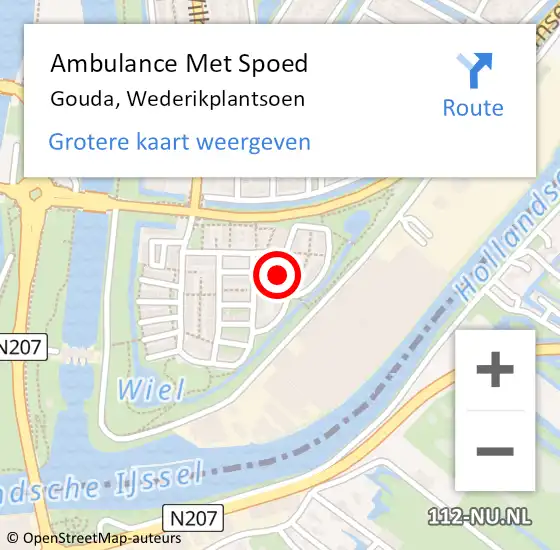 Locatie op kaart van de 112 melding: Ambulance Met Spoed Naar Gouda, Wederikplantsoen op 29 april 2022 01:31