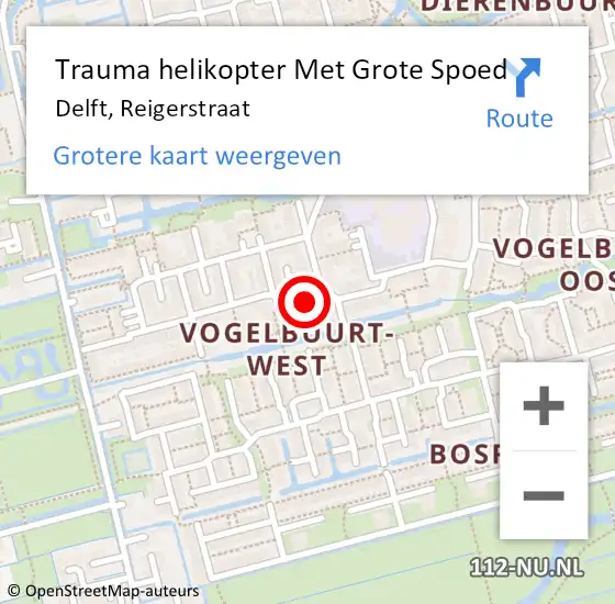 Locatie op kaart van de 112 melding: Trauma helikopter Met Grote Spoed Naar Delft, Reigerstraat op 29 april 2022 02:30