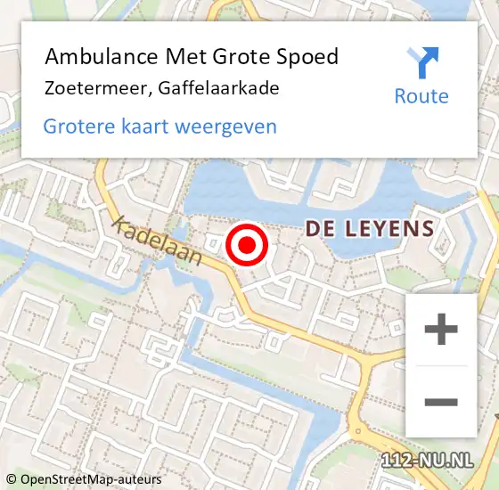 Locatie op kaart van de 112 melding: Ambulance Met Grote Spoed Naar Zoetermeer, Gaffelaarkade op 29 april 2022 03:20