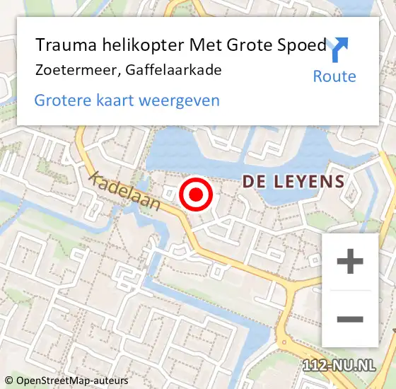 Locatie op kaart van de 112 melding: Trauma helikopter Met Grote Spoed Naar Zoetermeer, Gaffelaarkade op 29 april 2022 03:21