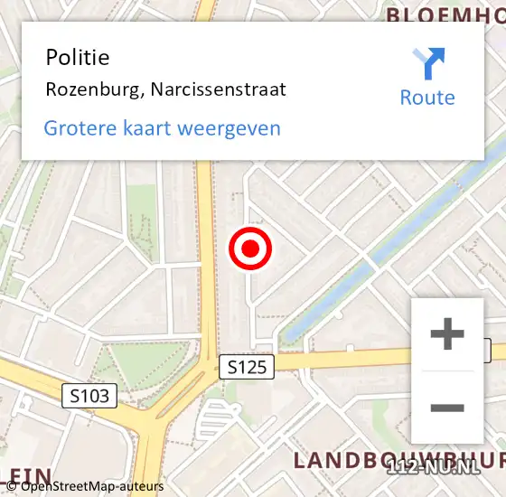 Locatie op kaart van de 112 melding: Politie Rozenburg, Narcissenstraat op 29 april 2022 04:01