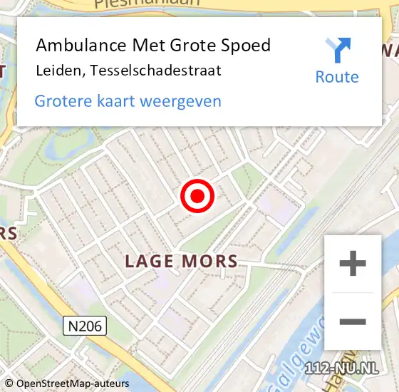 Locatie op kaart van de 112 melding: Ambulance Met Grote Spoed Naar Leiden, Tesselschadestraat op 29 april 2022 06:53