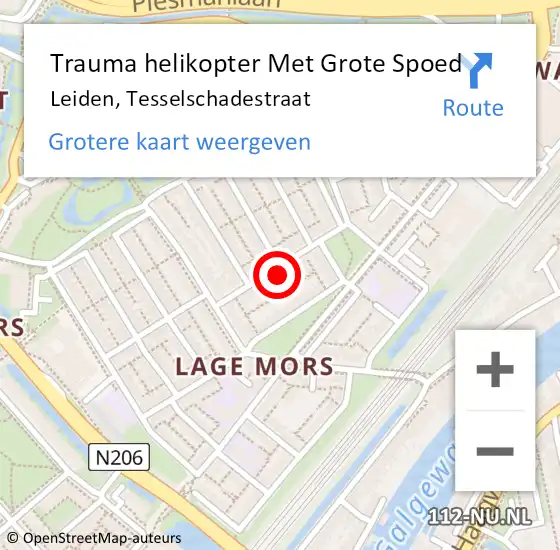 Locatie op kaart van de 112 melding: Trauma helikopter Met Grote Spoed Naar Leiden, Tesselschadestraat op 29 april 2022 06:55