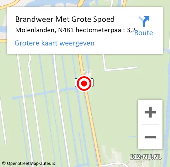 Locatie op kaart van de 112 melding: Brandweer Met Grote Spoed Naar Molenlanden, N481 hectometerpaal: 3,2 op 29 april 2022 07:08