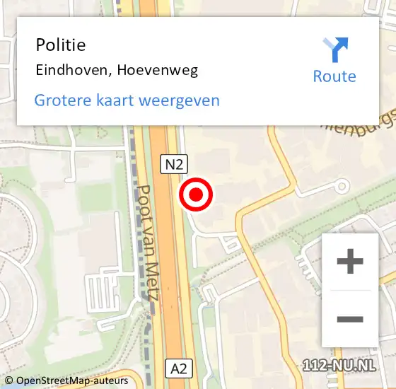 Locatie op kaart van de 112 melding: Politie Eindhoven, Hoevenweg op 29 april 2022 07:38