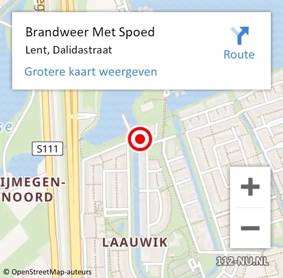 Locatie op kaart van de 112 melding: Brandweer Met Spoed Naar Lent, Dalidastraat op 29 april 2022 07:42