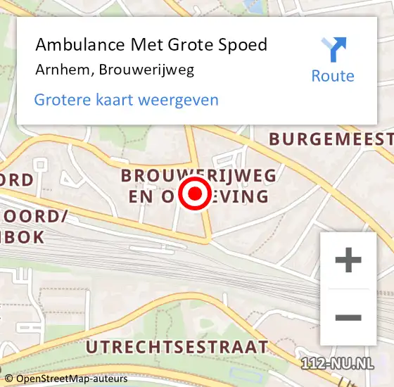 Locatie op kaart van de 112 melding: Ambulance Met Grote Spoed Naar Arnhem, Brouwerijweg op 29 april 2022 08:00