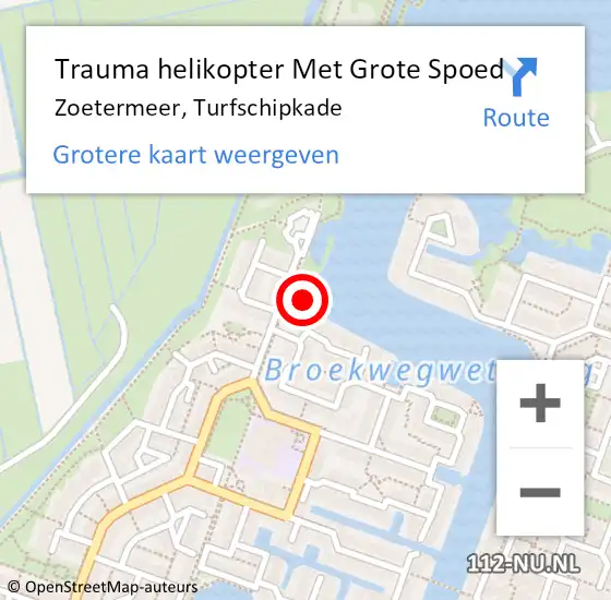 Locatie op kaart van de 112 melding: Trauma helikopter Met Grote Spoed Naar Zoetermeer, Turfschipkade op 29 april 2022 08:07