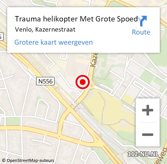 Locatie op kaart van de 112 melding: Trauma helikopter Met Grote Spoed Naar Venlo, Kazernestraat op 29 april 2022 08:09