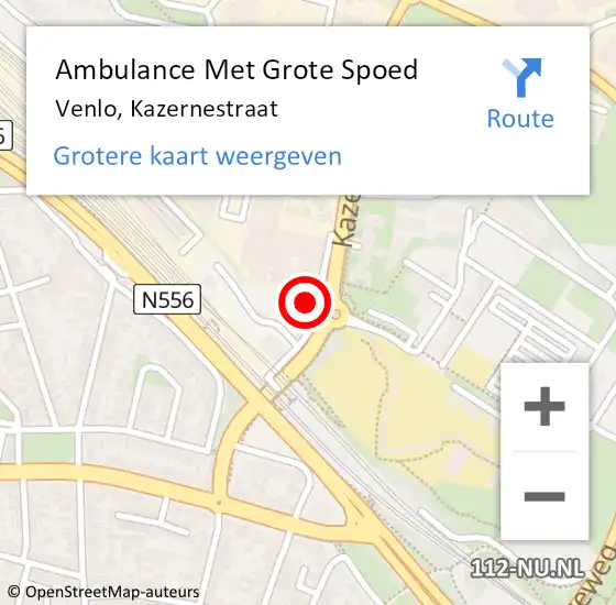 Locatie op kaart van de 112 melding: Ambulance Met Grote Spoed Naar Venlo, Kazernestraat op 29 april 2022 08:11