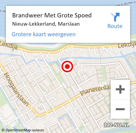 Locatie op kaart van de 112 melding: Brandweer Met Grote Spoed Naar Nieuw-Lekkerland, Marslaan op 29 april 2022 08:39