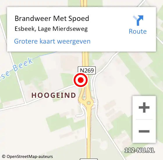 Locatie op kaart van de 112 melding: Brandweer Met Spoed Naar Esbeek, Lage Mierdseweg op 29 april 2022 08:42