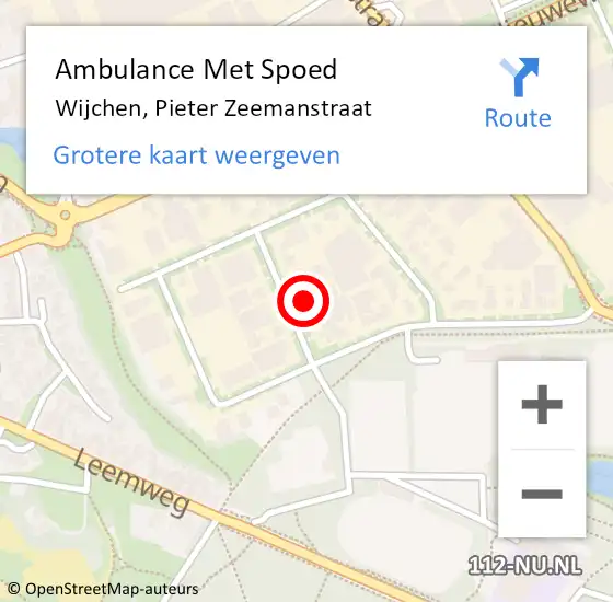 Locatie op kaart van de 112 melding: Ambulance Met Spoed Naar Wijchen, Pieter Zeemanstraat op 29 april 2022 09:10