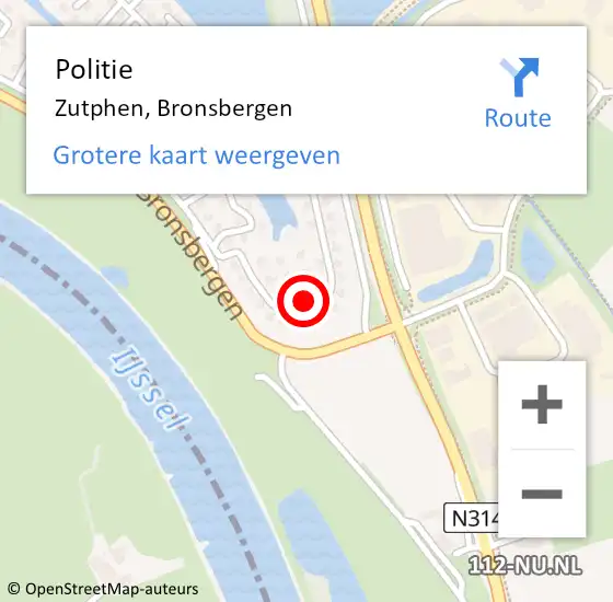 Locatie op kaart van de 112 melding: Politie Zutphen, Bronsbergen op 29 april 2022 09:23