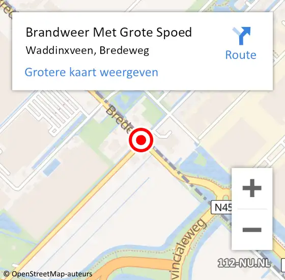 Locatie op kaart van de 112 melding: Brandweer Met Grote Spoed Naar Waddinxveen, Bredeweg op 15 juli 2014 22:00