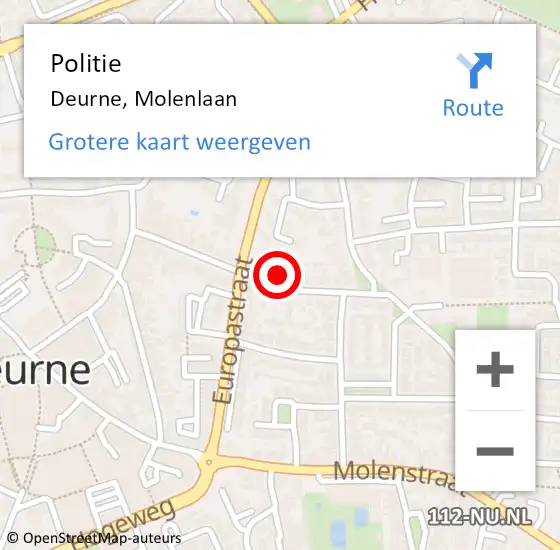 Locatie op kaart van de 112 melding: Politie Deurne, Molenlaan op 29 april 2022 09:44