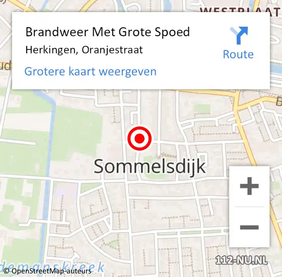 Locatie op kaart van de 112 melding: Brandweer Met Grote Spoed Naar Herkingen, Oranjestraat op 29 april 2022 09:48