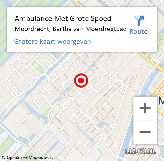 Locatie op kaart van de 112 melding: Ambulance Met Grote Spoed Naar Moordrecht, Bertha van Moerdregtpad op 29 april 2022 09:51