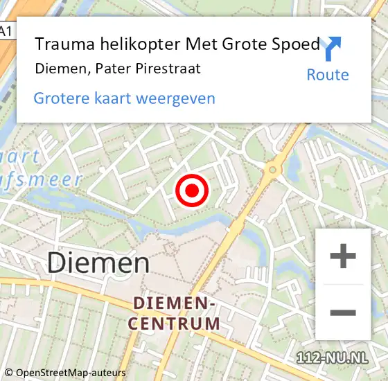 Locatie op kaart van de 112 melding: Trauma helikopter Met Grote Spoed Naar Diemen, Pater Pirestraat op 29 april 2022 10:35