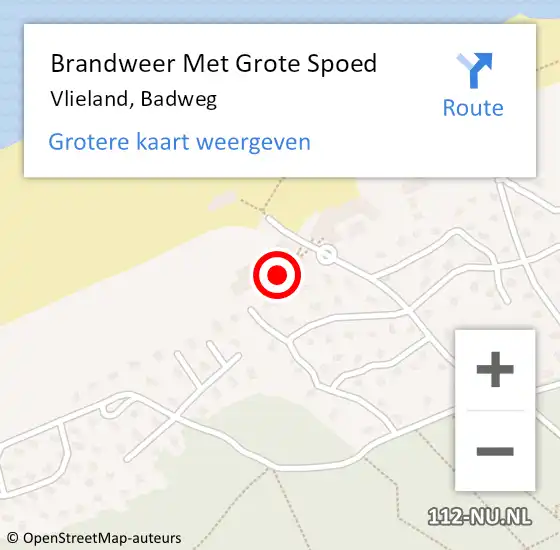 Locatie op kaart van de 112 melding: Brandweer Met Grote Spoed Naar Vlieland, Badweg op 29 april 2022 10:44