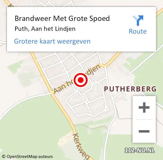 Locatie op kaart van de 112 melding: Brandweer Met Grote Spoed Naar Puth, Aan het Lindjen op 29 april 2022 11:24