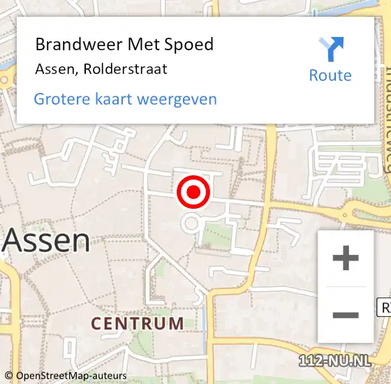 Locatie op kaart van de 112 melding: Brandweer Met Spoed Naar Assen, Rolderstraat op 29 april 2022 11:24