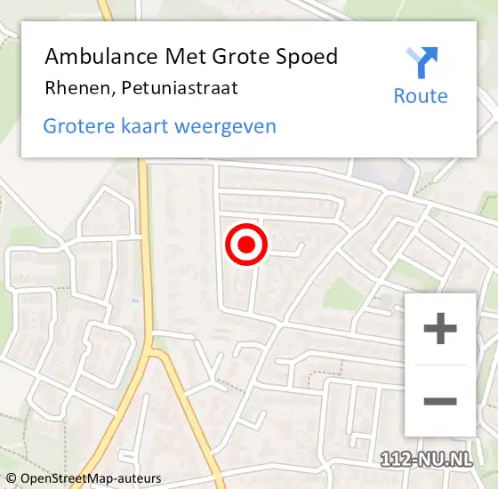 Locatie op kaart van de 112 melding: Ambulance Met Grote Spoed Naar Rhenen, Petuniastraat op 29 april 2022 11:49