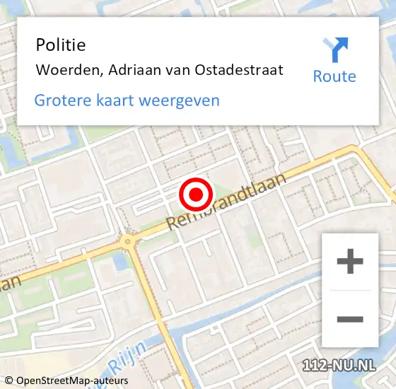 Locatie op kaart van de 112 melding: Politie Woerden, Adriaan van Ostadestraat op 29 april 2022 12:13