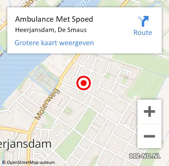 Locatie op kaart van de 112 melding: Ambulance Met Spoed Naar Heerjansdam, De Smaus op 29 april 2022 12:15