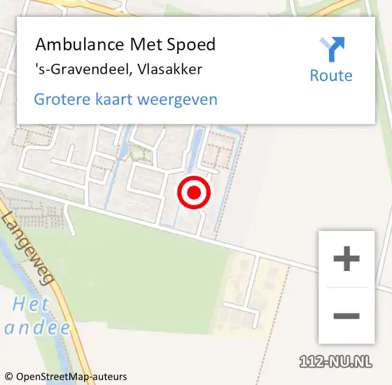 Locatie op kaart van de 112 melding: Ambulance Met Spoed Naar 's-Gravendeel, Vlasakker op 29 april 2022 12:27