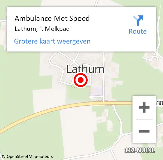 Locatie op kaart van de 112 melding: Ambulance Met Spoed Naar Lathum, 't Melkpad op 29 april 2022 12:31