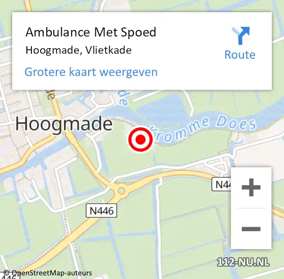 Locatie op kaart van de 112 melding: Ambulance Met Spoed Naar Hoogmade, Vlietkade op 29 april 2022 12:42