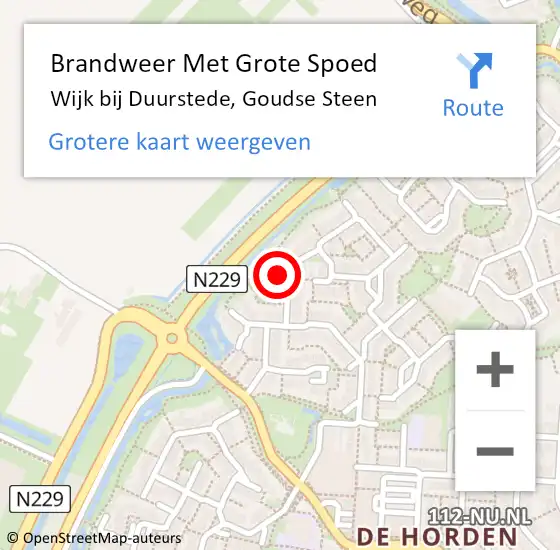 Locatie op kaart van de 112 melding: Brandweer Met Grote Spoed Naar Wijk bij Duurstede, Goudse Steen op 29 april 2022 13:03