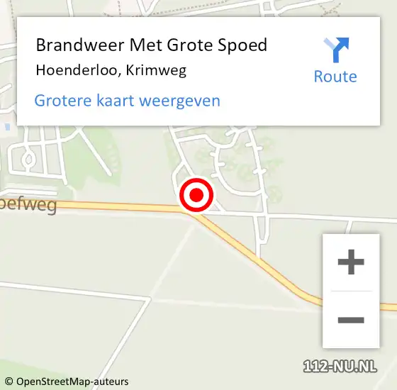 Locatie op kaart van de 112 melding: Brandweer Met Grote Spoed Naar Hoenderloo, Krimweg op 29 april 2022 13:20