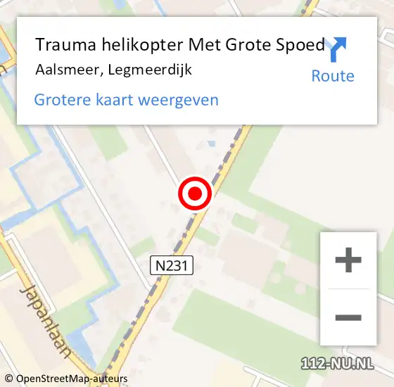 Locatie op kaart van de 112 melding: Trauma helikopter Met Grote Spoed Naar Aalsmeer, Legmeerdijk op 29 april 2022 13:24